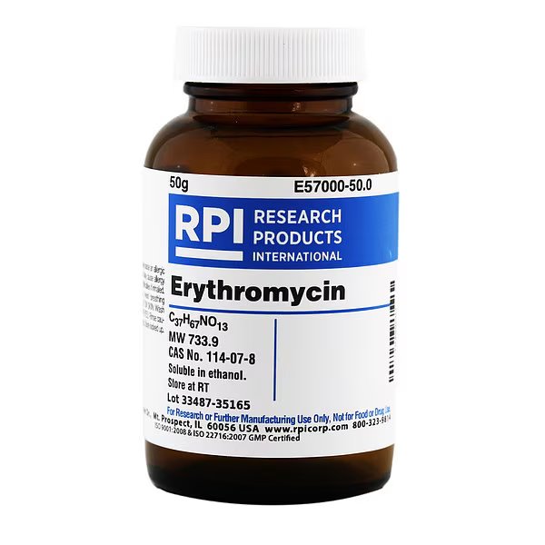Erythromycin, 50g, Rpi, Mfr#: E57000-50.0