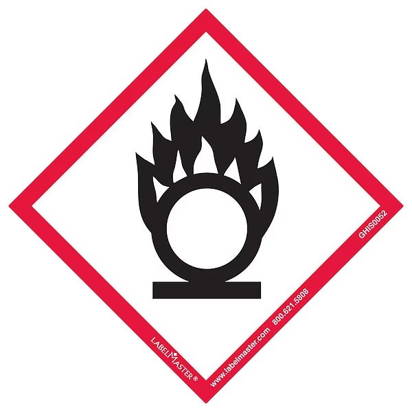 GHS Flame Over Circle Label, 4inx4in, 50, LABELMASTER, Mfr# GHIS0052