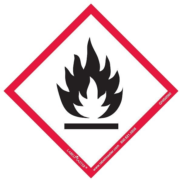GHS Flame Label, 4inx4in, Paper, 100 Labels, LABELMASTER, Mfr# GHIS0060
