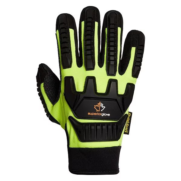 Mechanic Glove, Black/HV Green, M, PR, SUPERIOR GLOVE, Mfr# MXVSBPB/M