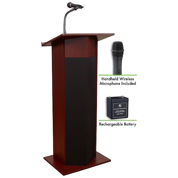 OS Power Plus Lectern, Recharge Battery Wireless Hand Mic, Mahogany, Oklahoma Sound, Mfr#: M111PLS-MY/LWM-5