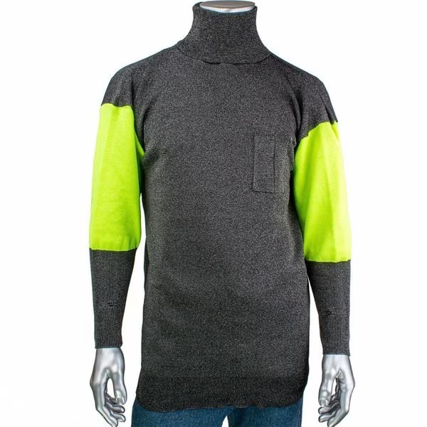 Cut and Abrasion Resistant Pullover, Hi-Vis Sleeves, 4 in Collar, Elastic Thumb, L, Kut Gard, Mfr#: P191SP-PP1-TL-L