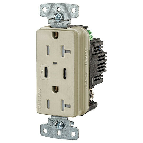 USB Receptacle, Ivory, 1 hp, Hubbell, Mfr#: USB20CPDI