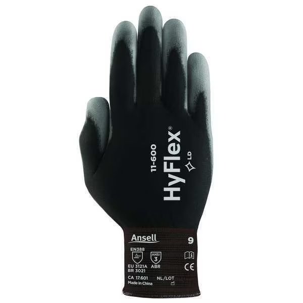 Polyurethane Coated Gloves, Palm Coverage, Black, M, PR, ANSELL, Mfr# 11-600