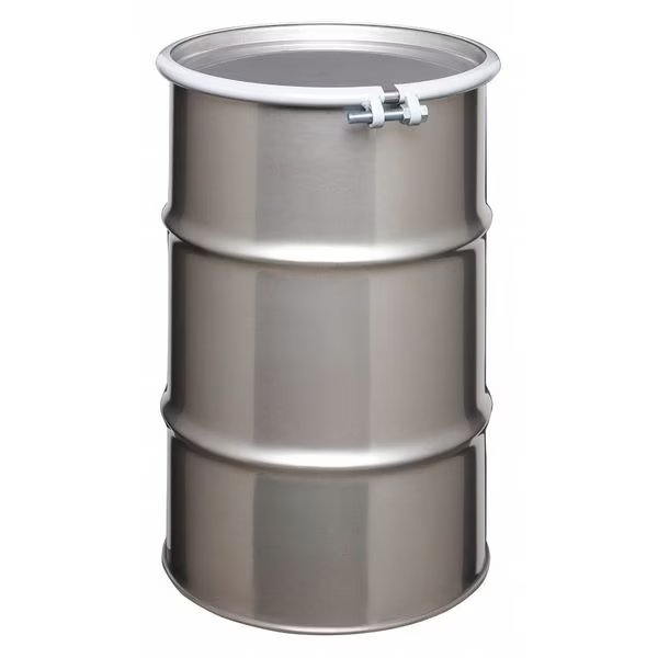 Open Head Transport Drum, 304 Stainless Steel, 30 gal, Unlined, Silver, EnjoyTool Select, Mfr#: ST3004