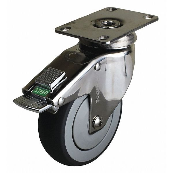 Swivel Plate Caster w/2-Position Directional Lock, 4 in., EnjoyTool Select, Mfr#: P14S-RP040K-12-DL