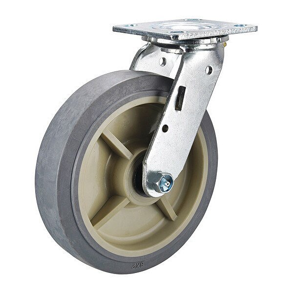 Swivel Plate Caster, Rubber, 8 in., 675 lb., EnjoyTool select, Mfr# P21S-RP080R-14-EL