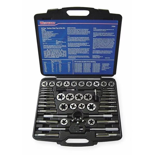 Tap/Die Set, 45 Pieces, WESTWARD, Mfr# 1PZ43