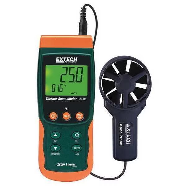 Data Logging Anemometer, 80 to 4930 fpm, Extech, Mfr#: SDL310
