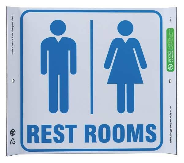 Restroom Sign, 10 in Height, 10 in Width, Plastic, English, ZING, Mfr# 2642