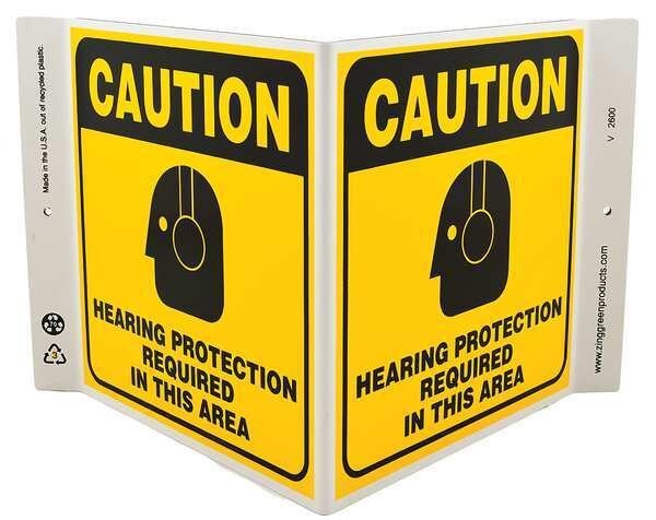 Hearing Protection Sign, V-Shape, Plastic, Zing, Mfr#: 2600