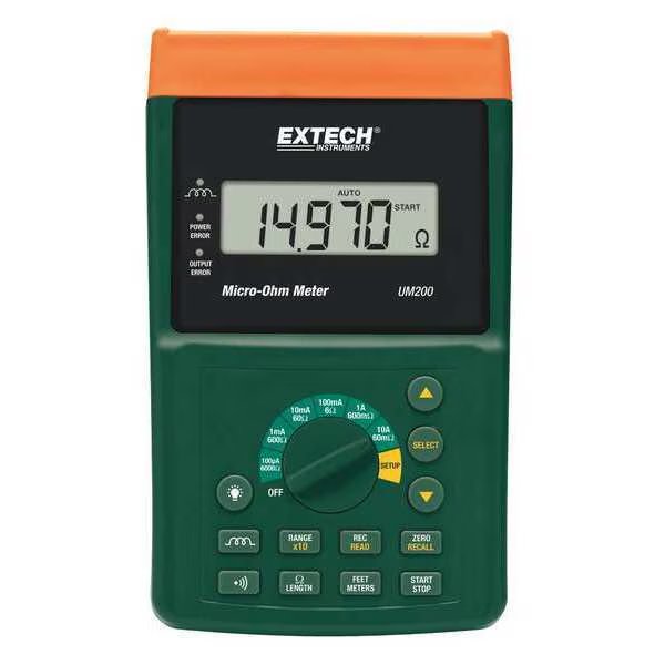 Micro Ohm Meter, 60m Ohms-6000 Ohms, Extech, Mfr#: UM200