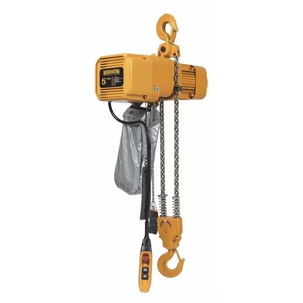 Electric Chain Hoist, 10,000 lb, 15 ft, Hook Mounted - No Trolley, Yellow, HARRINGTON, Mfr# NER050LD-15
