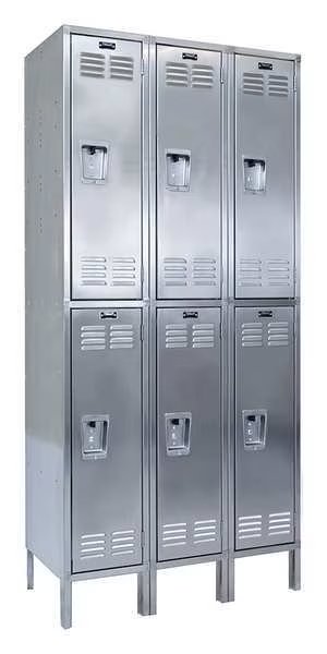 Wardrobe Locker, 54 in W, 18 in D, 78 in H, (2) Tier, (3) Wide, Silver, HALLOWELL, Mfr# USS3888-2A