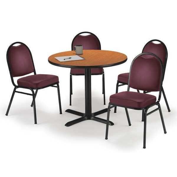 Round Pedastal Table, 36 W, 36 L, 29 H, Laminate Top, Medium Oak, KFI, Mfr# T36RD-B2025BK-MO/IM520BK-BURGV