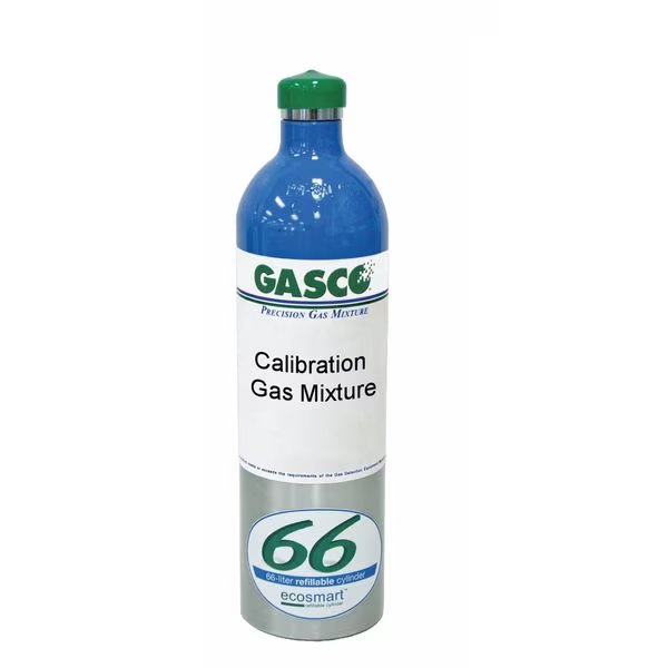 Calibration Gas, Carbon Monoxide, Hydrogen Sulfide, Methane, Nitrogen, Oxygen, 66 L, +/-5% Accuracy, Gasco, Mfr#: 66ES-418