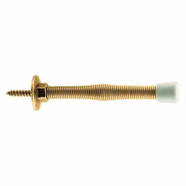 Rigid Door Stop, Steel Construction, Bright Brass, Rubber Tip, Baseboard Mount (10 Pack), Primeline Tools, Mfr#: MP9000