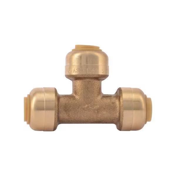 Tee, 1/4 in Tube Size, Brass, Brass, Sharkbite, Mfr#: U358LF