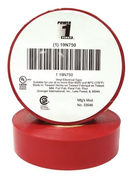 Vinyl Electrical Tape, 3/4 in W x 60 ft L, 7 mil thick, Red, 1 Pack, EnjoyTool select, Mfr# 19N750
