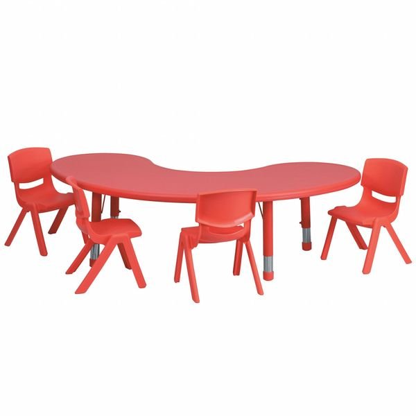 Kidney Activity Table, 35 X 65 X 23.75, Plastic, Steel Top, Red, FLASH FURNITURE, Mfr# YU-YCX-0043-2-MOON-TBL-RED-E-GG