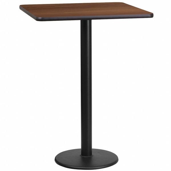 Square Walnut Table Top, Square w/Rnd Base, 24