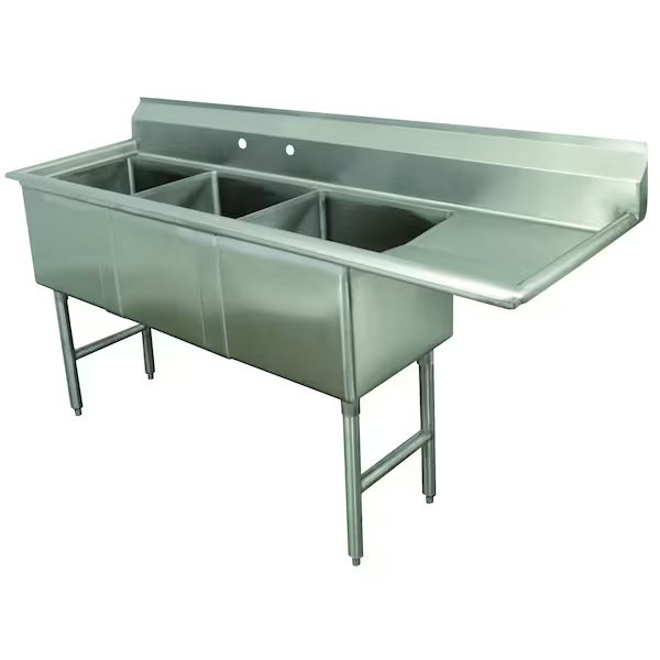 Fabricated Sink 3-compartment 36 in. right drainboard, Advance Tabco, Mfr#: FC-3-3024-36R