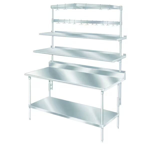 Overshelf, table mounted, single, 120 in.W x 10 in.D, stainless steel, uprights of shelf, Advance Tabco, Mfr#: PT-10S-120