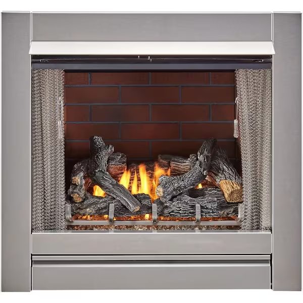 Outdoor Fireplace Insert With Concrete Log Set and Vintage Red Brick Fiber Liner, Duluth Forge, Mfr#: DF450SS-L-VR