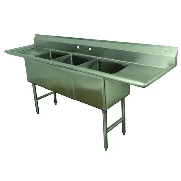 Fabricated Sink 3-compartment 24 in. right & left drainboards, Advance Tabco, Mfr#: FC-3-2430-24RL